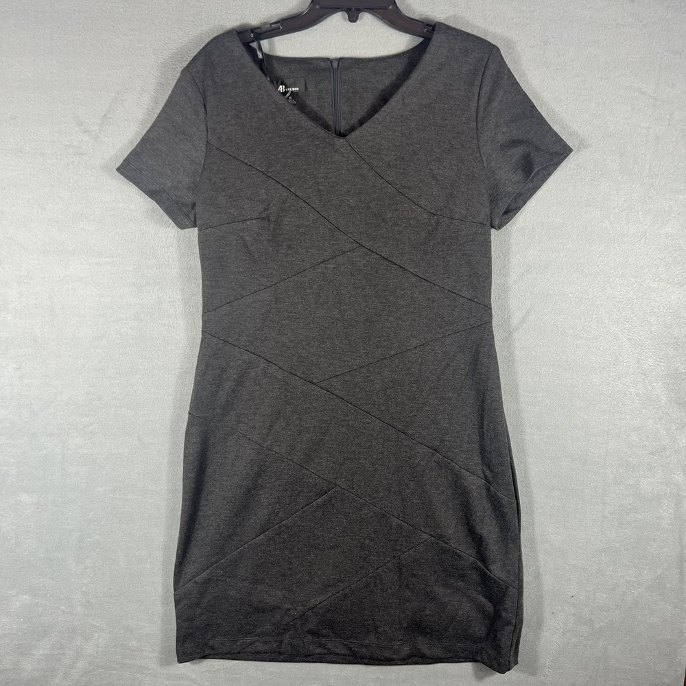 AB Studio Women's Size 14 Sheath Dress Charcoal Gray Short Sleeve Diagonal Seams